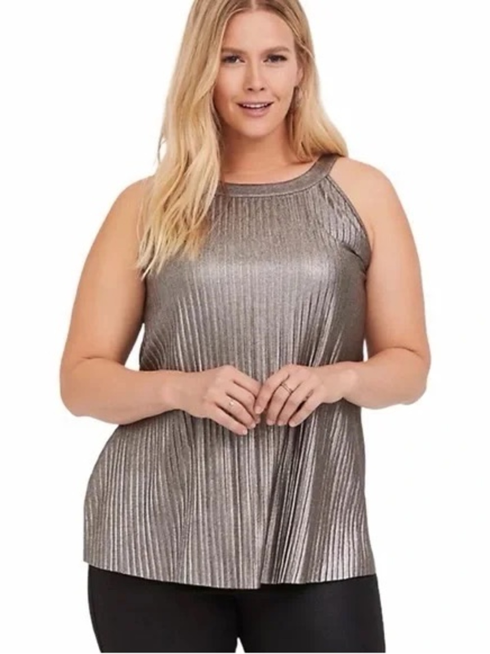 torrid Metallic Ribbed Tank - Pewter Gray